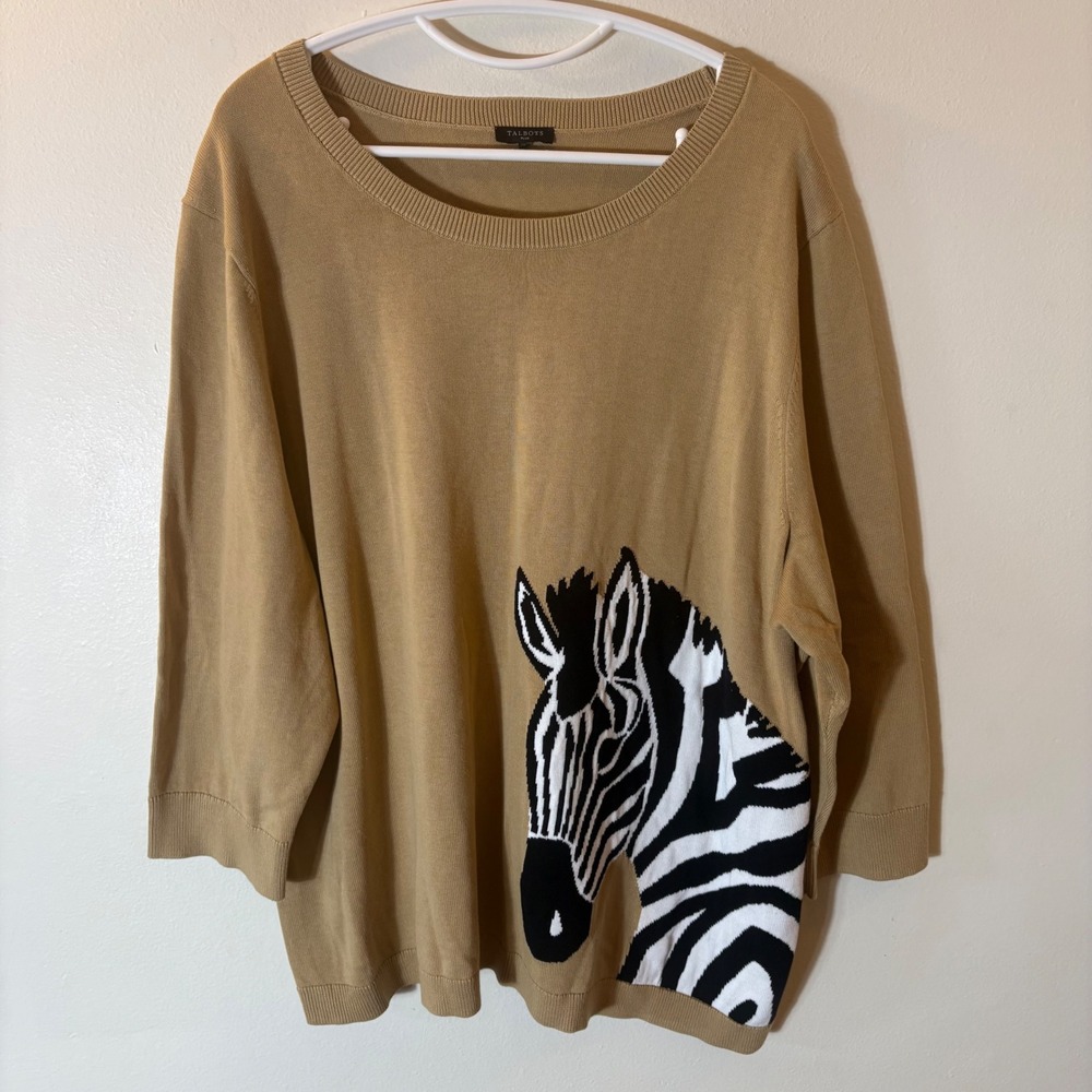 Talbots Zebra Head Crewneck Pullover Size 2X‎